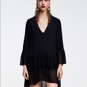 Zara Black Pleated Shirt Dress